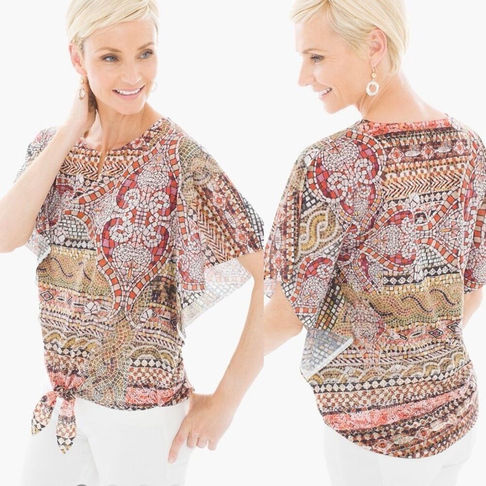 Chico’s‎ Embellished Mosaic Tie-Front Top Medium